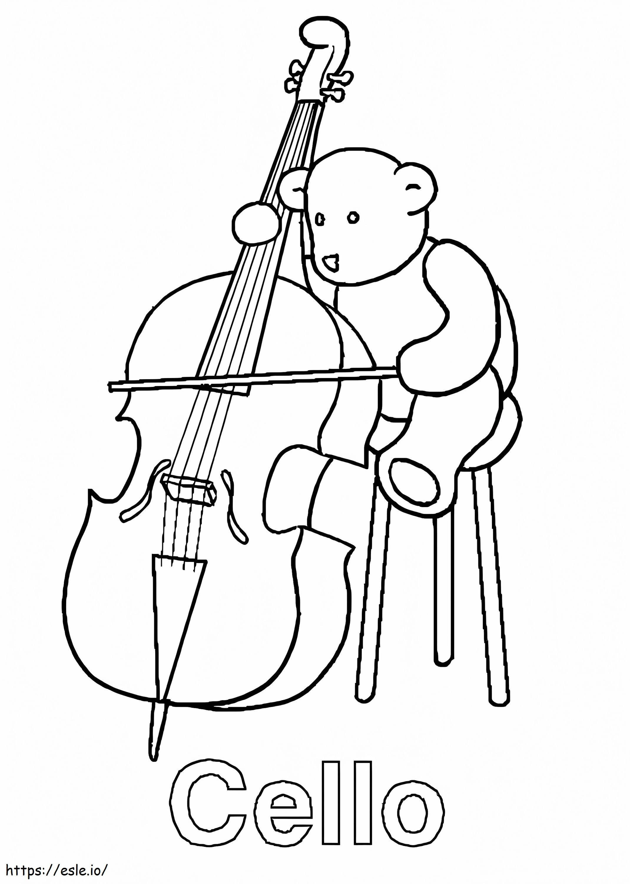 Teddy Bear Memainkan Cello Gambar Mewarnai