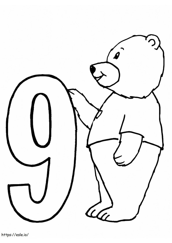 Urso e número 9 para colorir