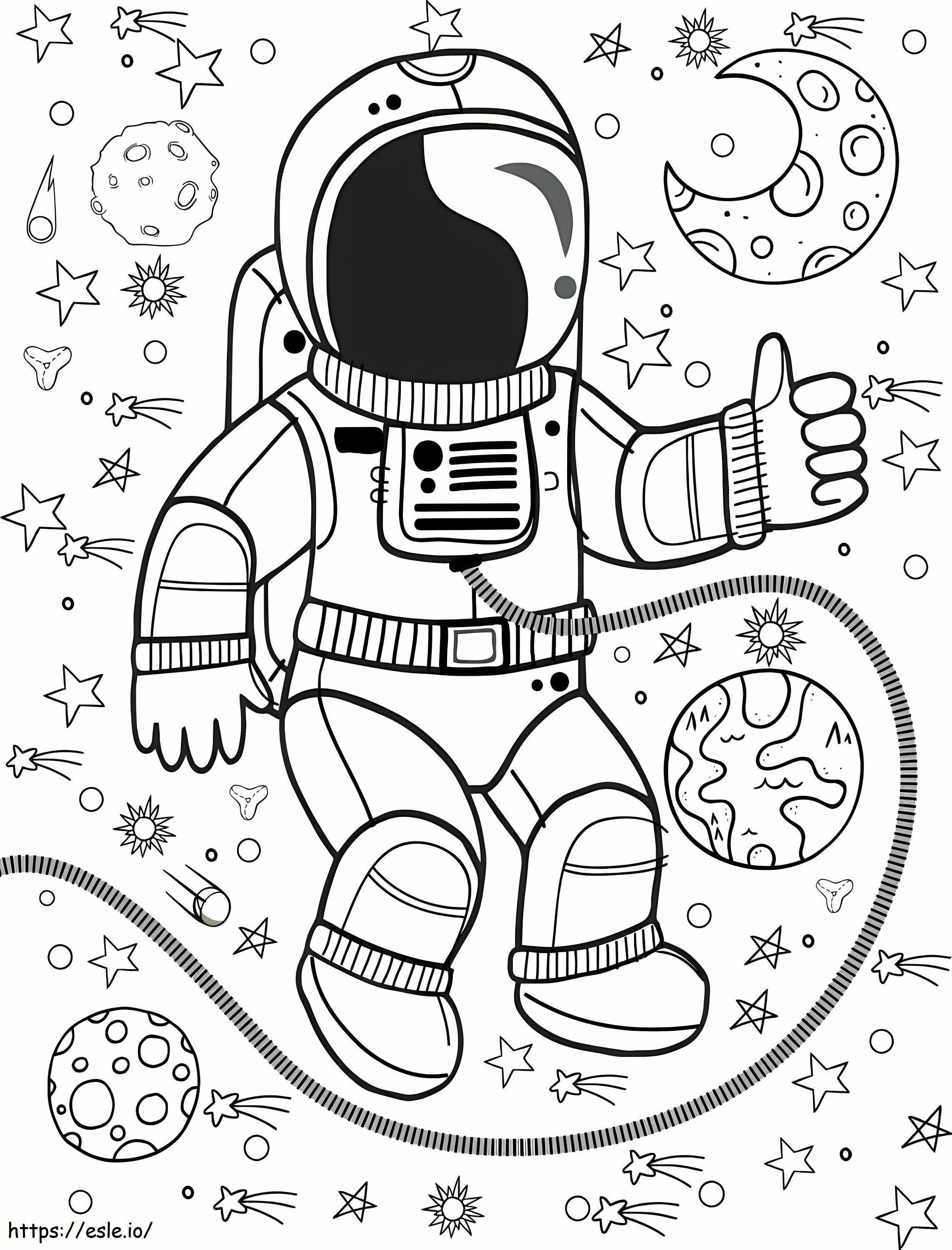 Astronautti kelluu avaruudessa värityskuva