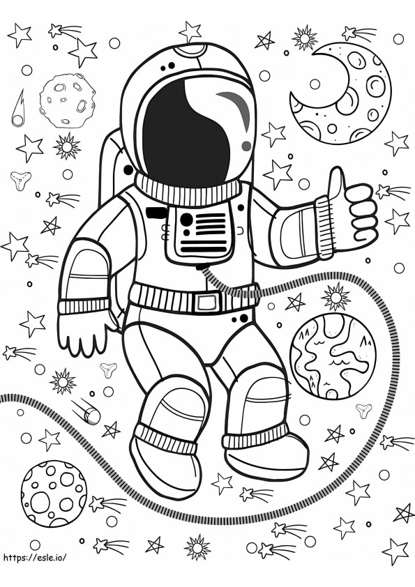 Astronaut care plutește în spațiu de colorat
