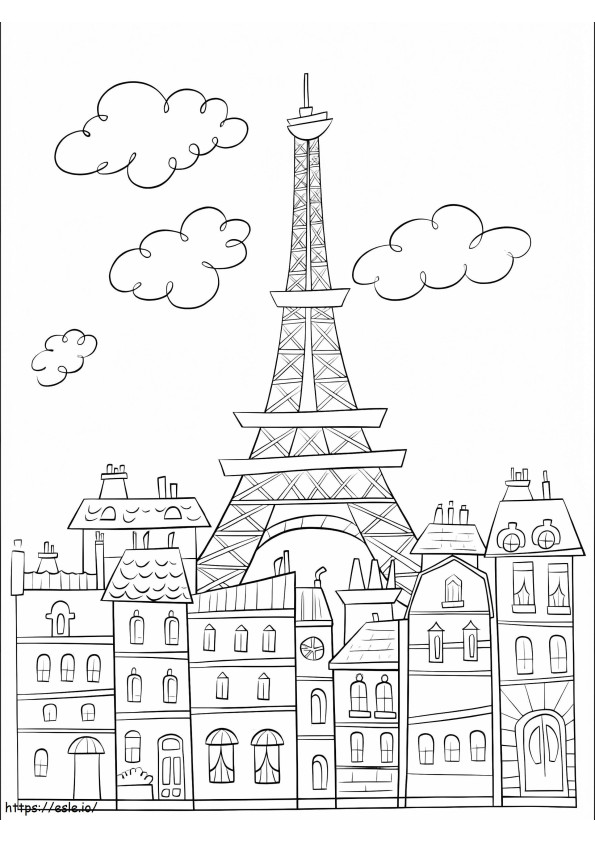 シンプルなパリの街 ぬりえ - 塗り絵