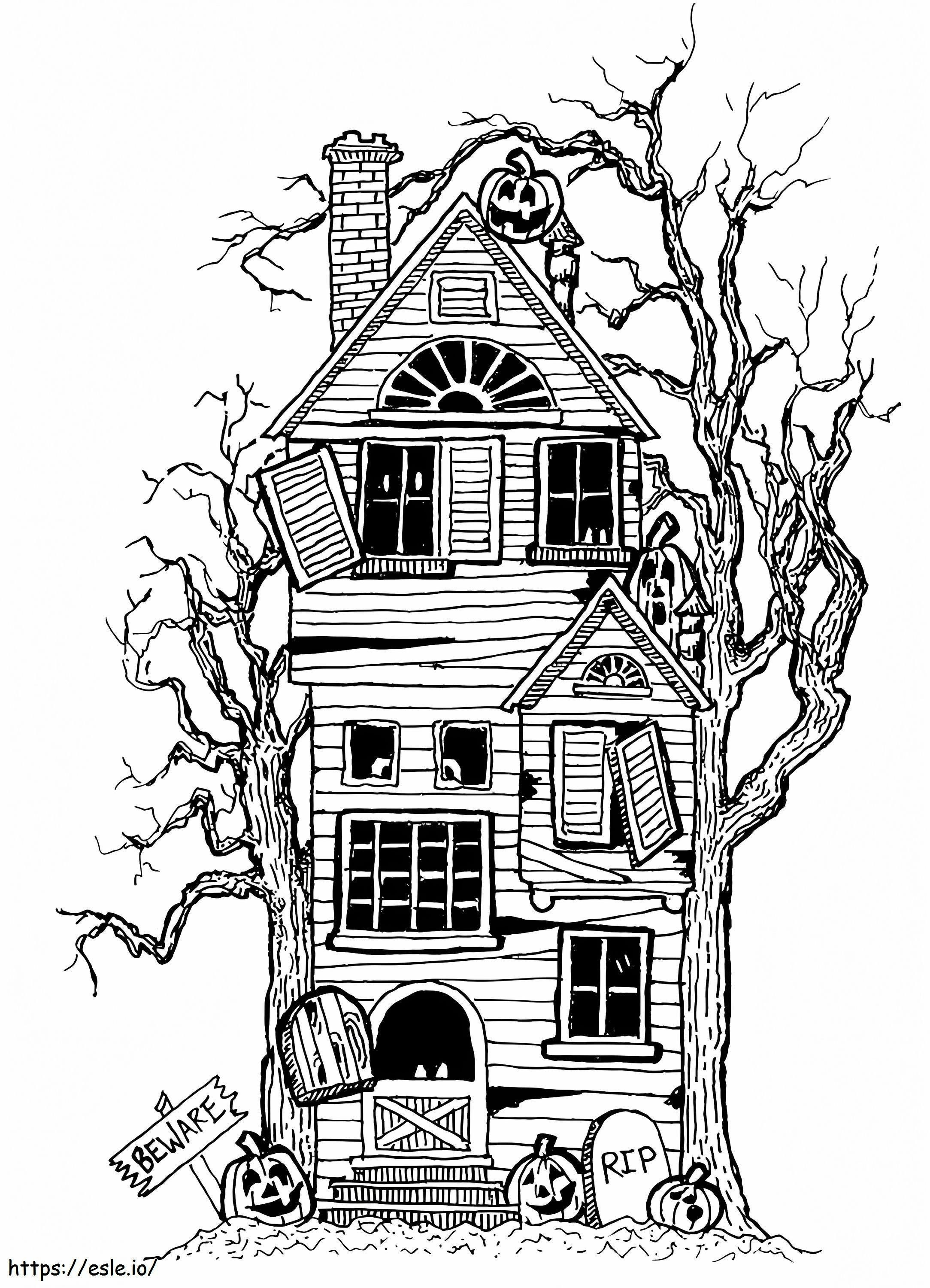 1580439657 Coloring Adult Halloween Big Haunted House coloring page