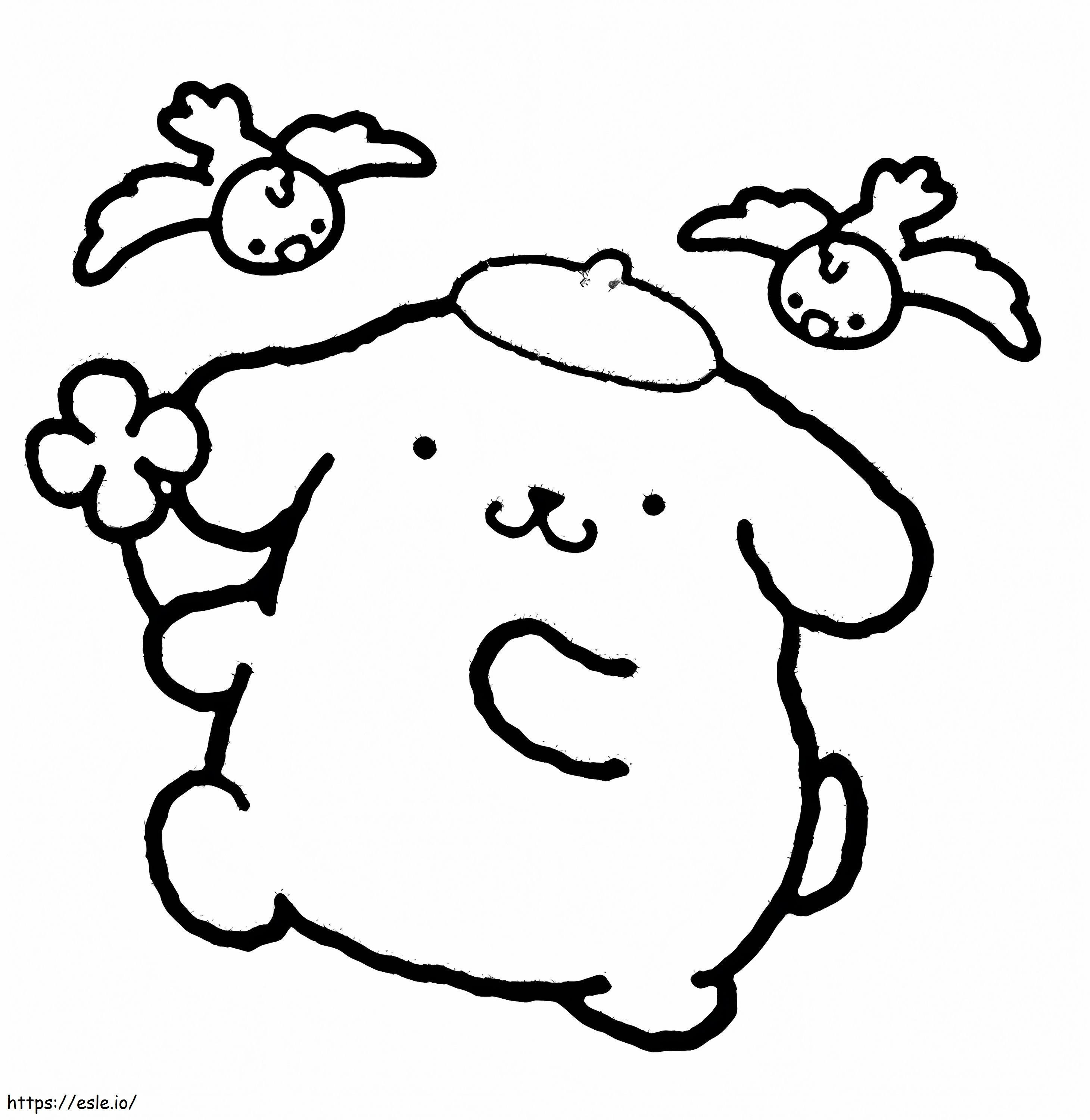 Pompompurin With Birds coloring page