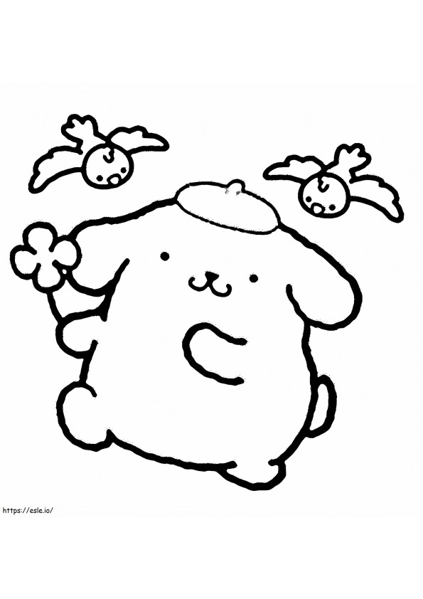 Pompompurin With Birds coloring page