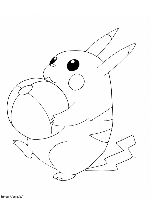 Pikachu pallon kanssa värityskuva