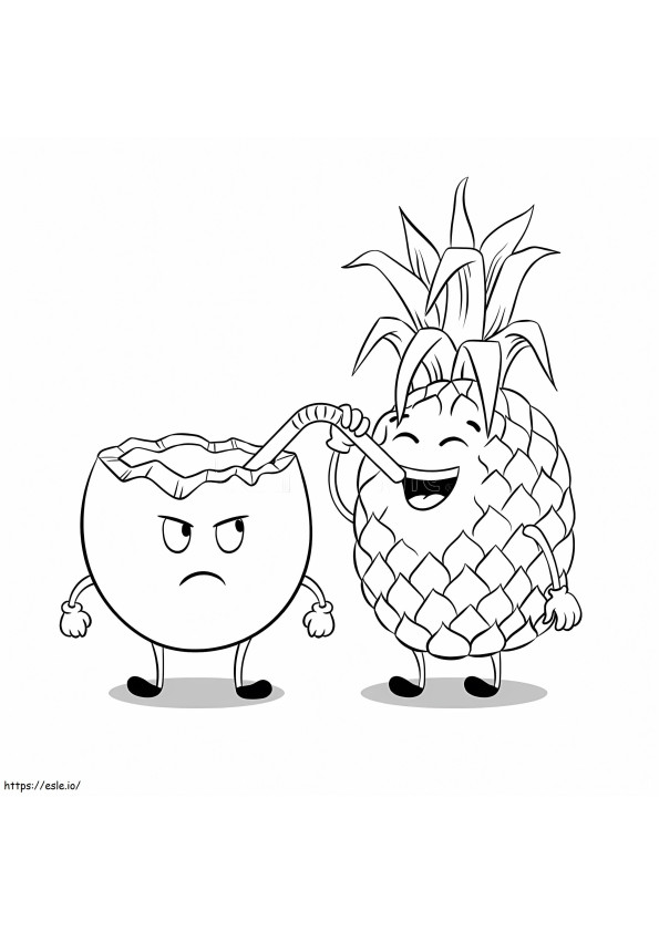 Coloriage Boisson à l'ananas et à la noix de coco à imprimer dessin