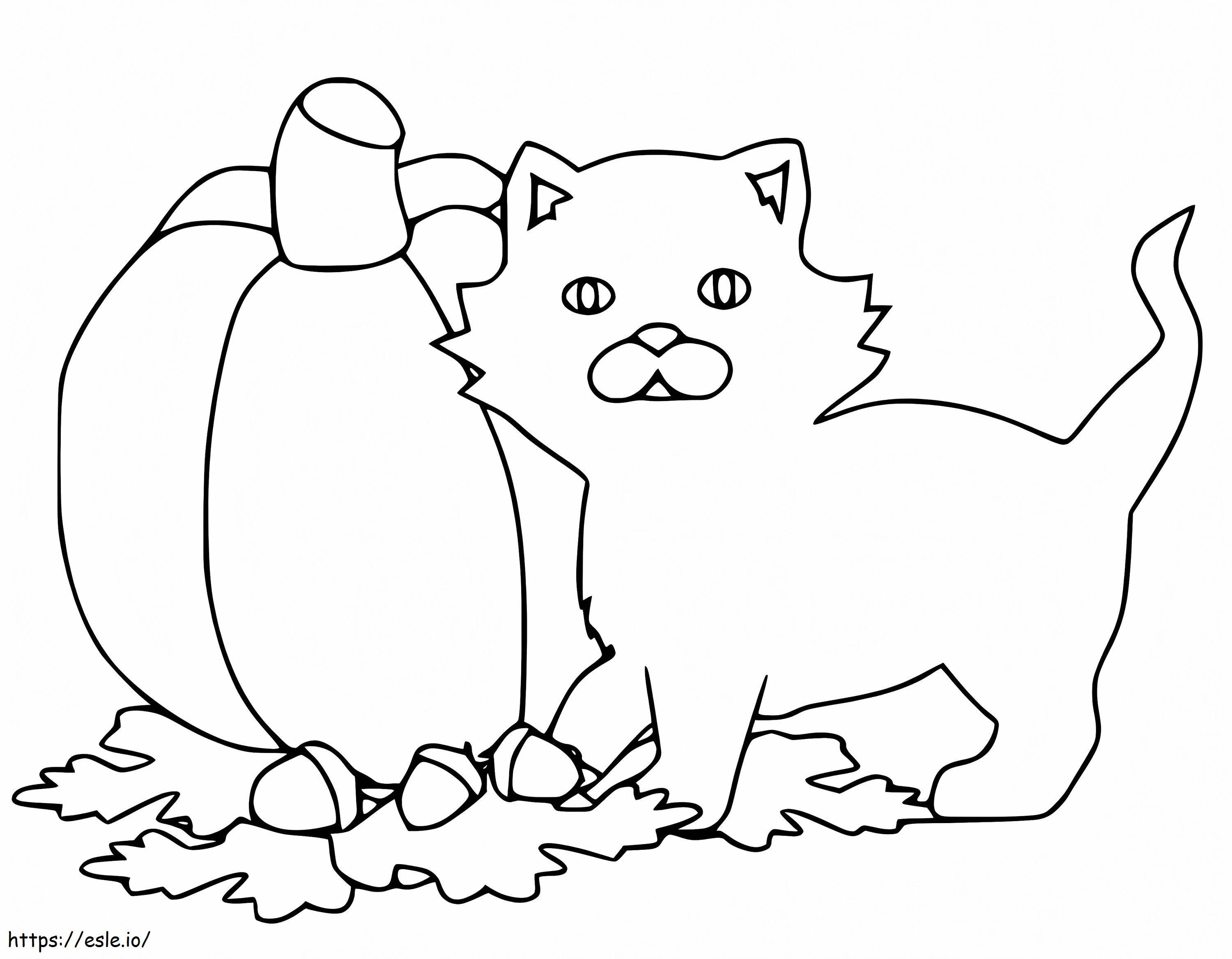 Yksinkertainen kissa ja kurpitsa värityskuva