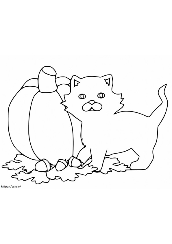 Simple Cat And Pumpkin coloring page