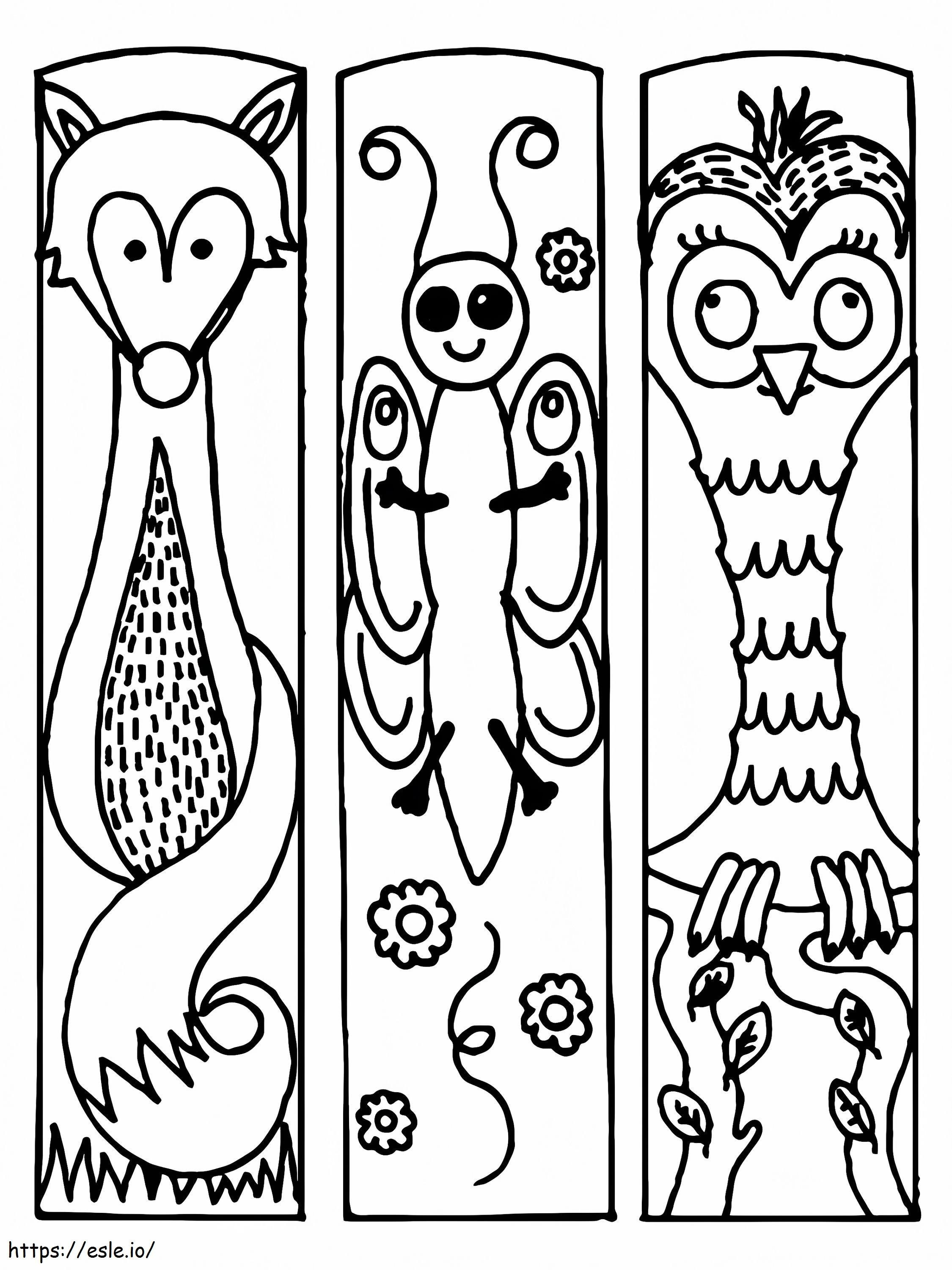 Fox Butterfly And Bird Bookmark For Kids coloring page