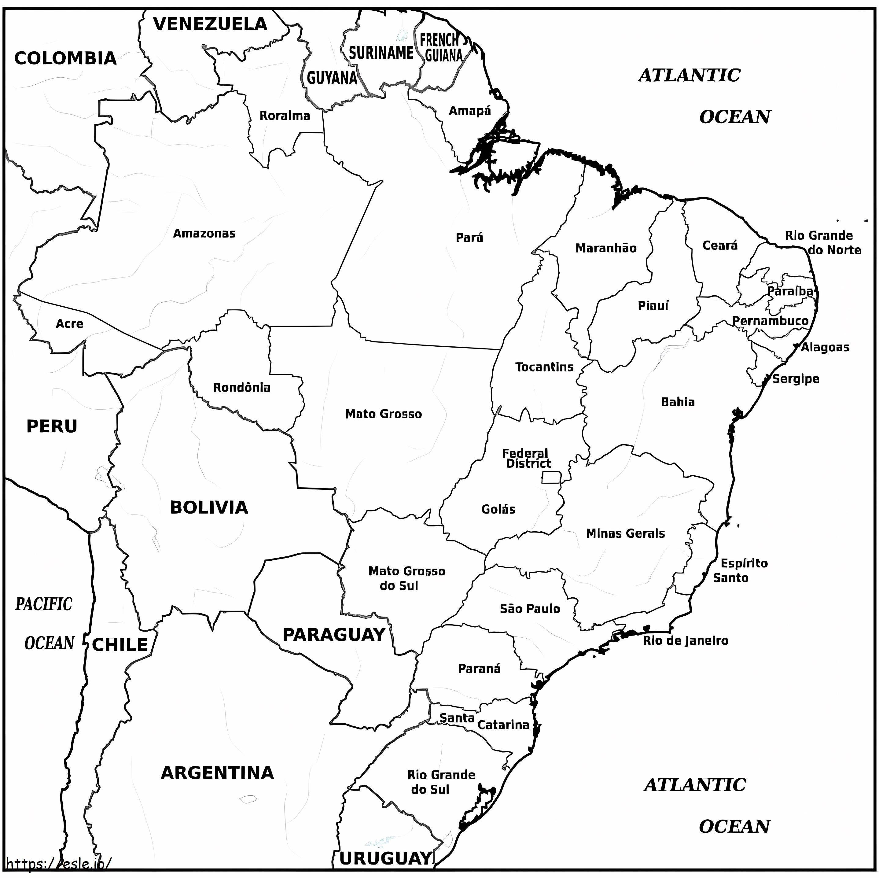 Mapa Brazylii kolorowanka