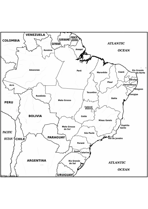 Harta Braziliei de colorat