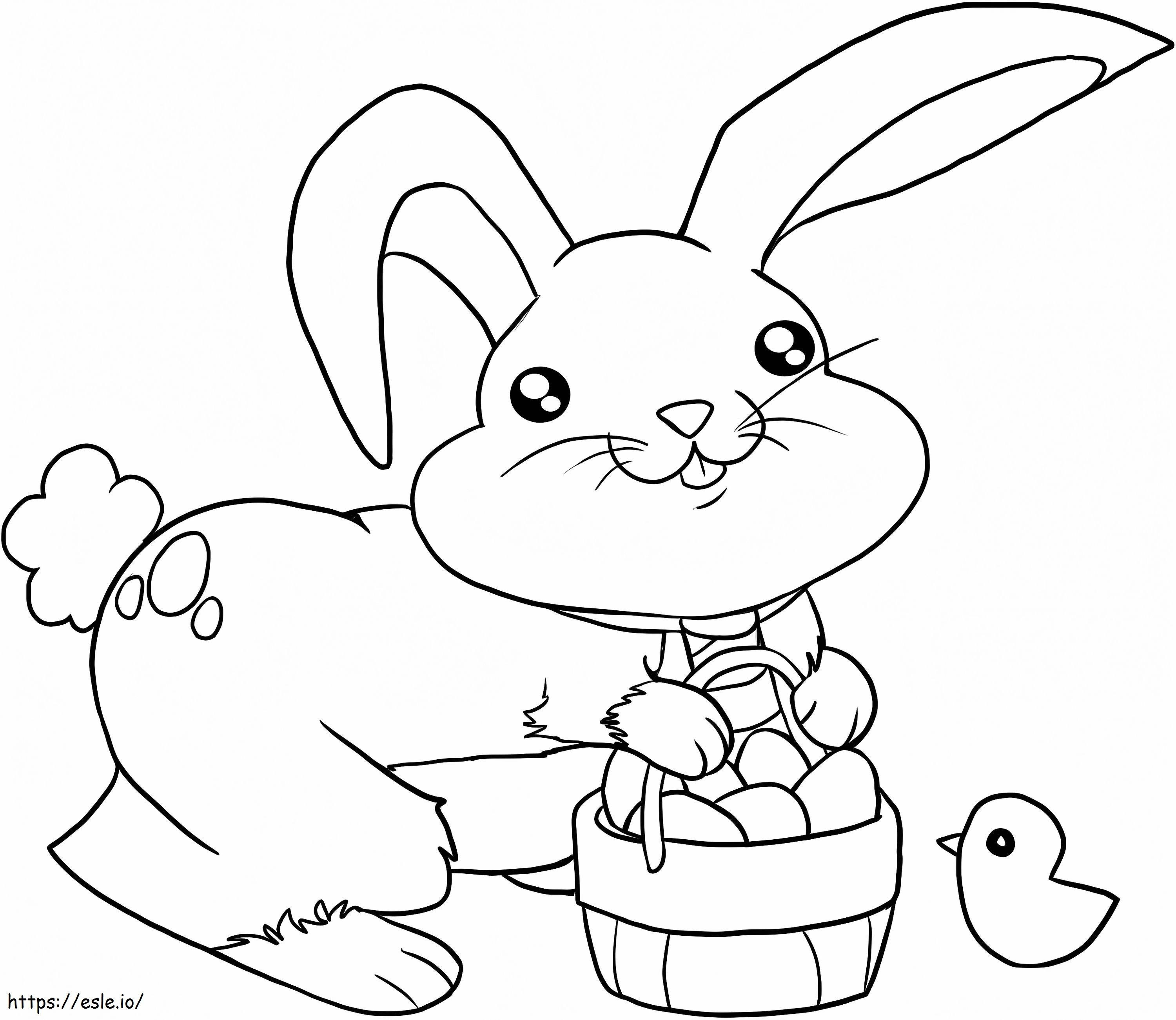 Coloriage Panier de Pâques avec lapin à imprimer dessin