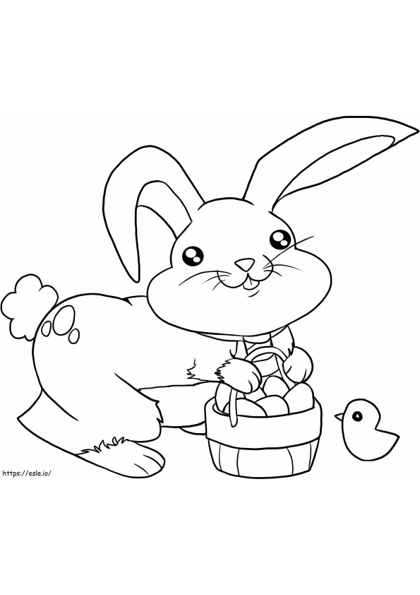 Coloriage Panier de Pâques avec lapin à imprimer dessin