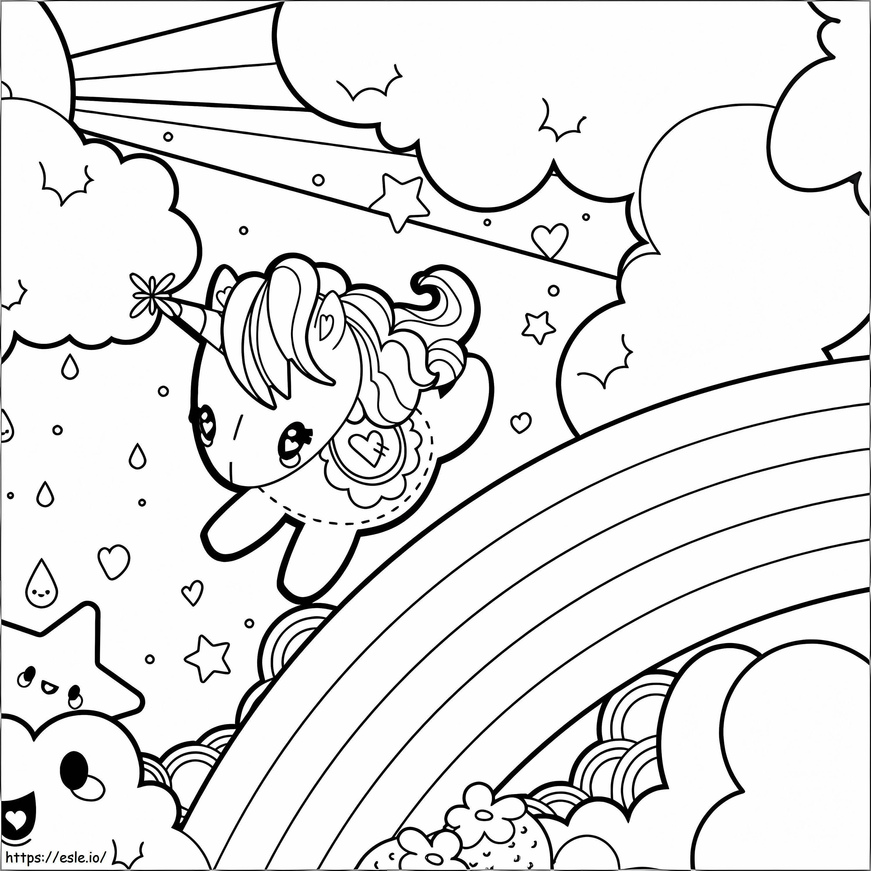 Kawaii Unicorn And Rainbow coloring page