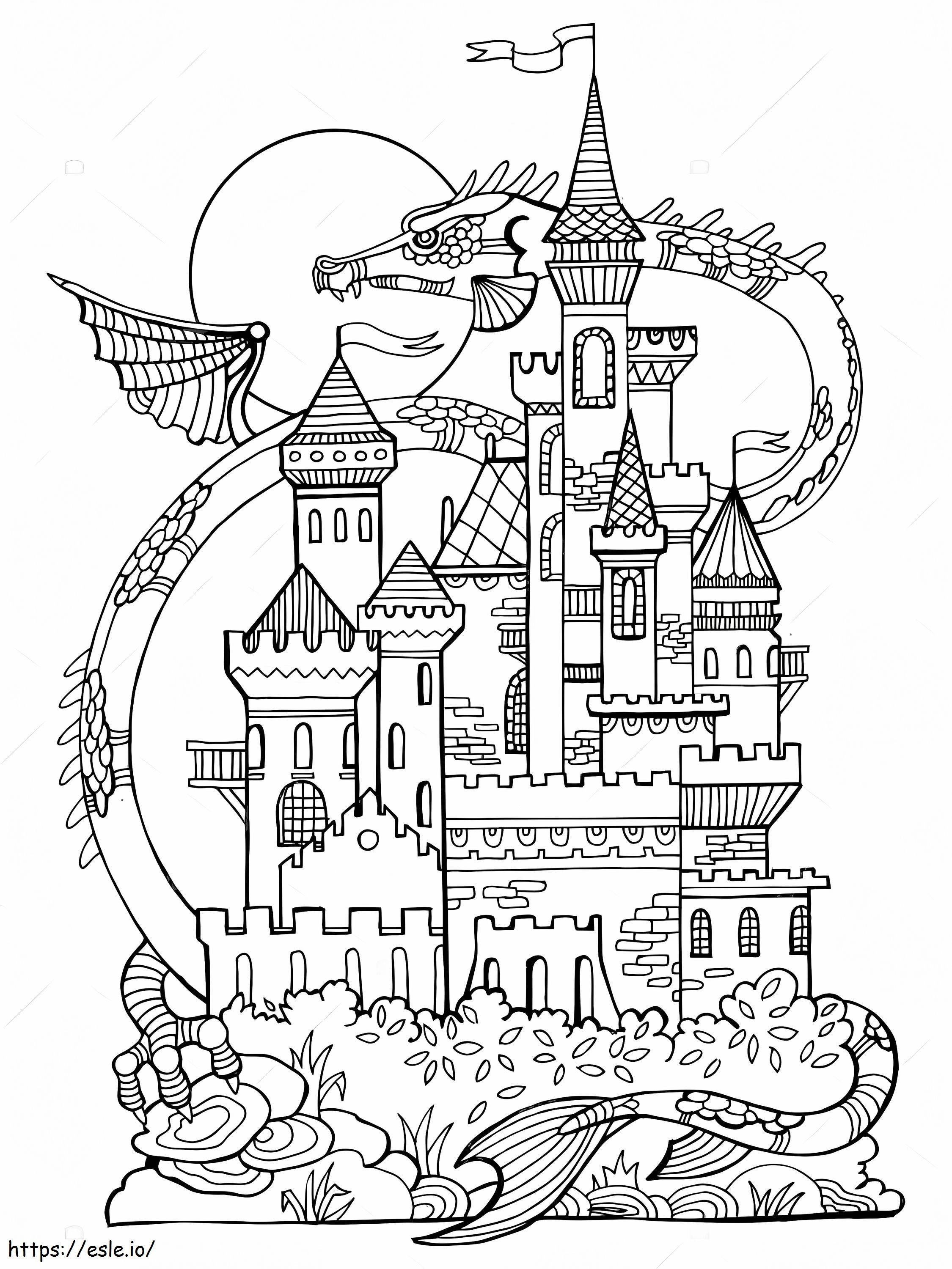 Castillo Con Dragón para colorear