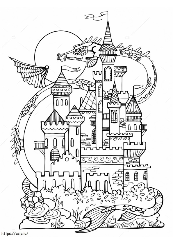 Castelo com Dragão para colorir