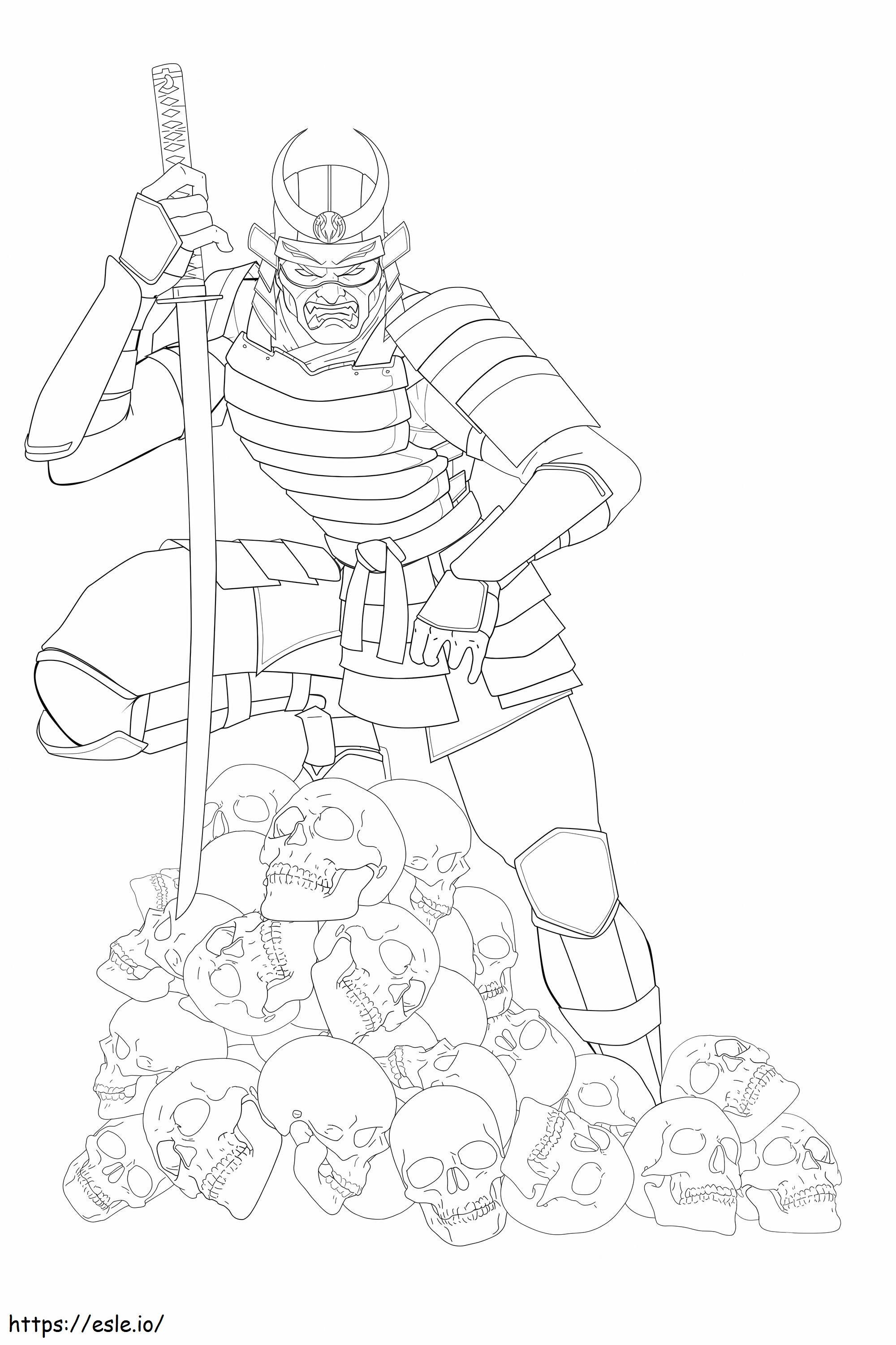 Samurai With Many Skulls Scaled Coloring Page