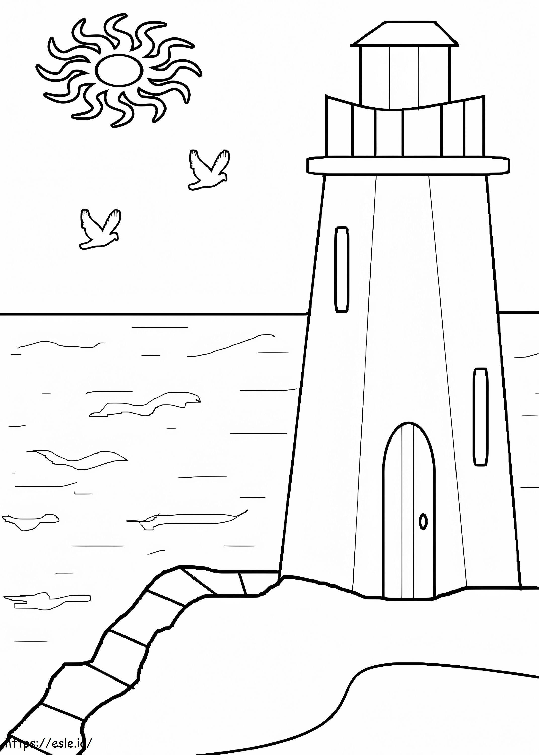 Lighthouse And Sun coloring page