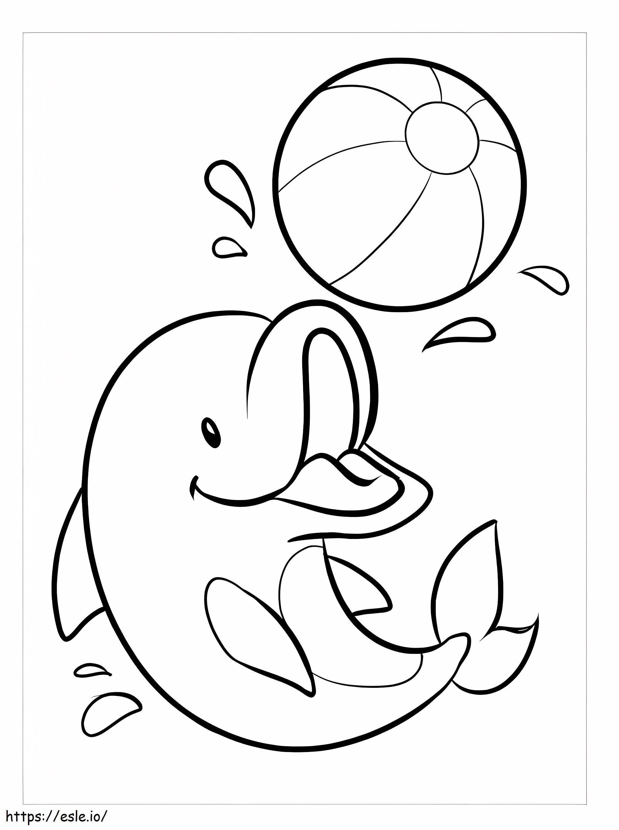 Bebê golfinho com bola para colorir