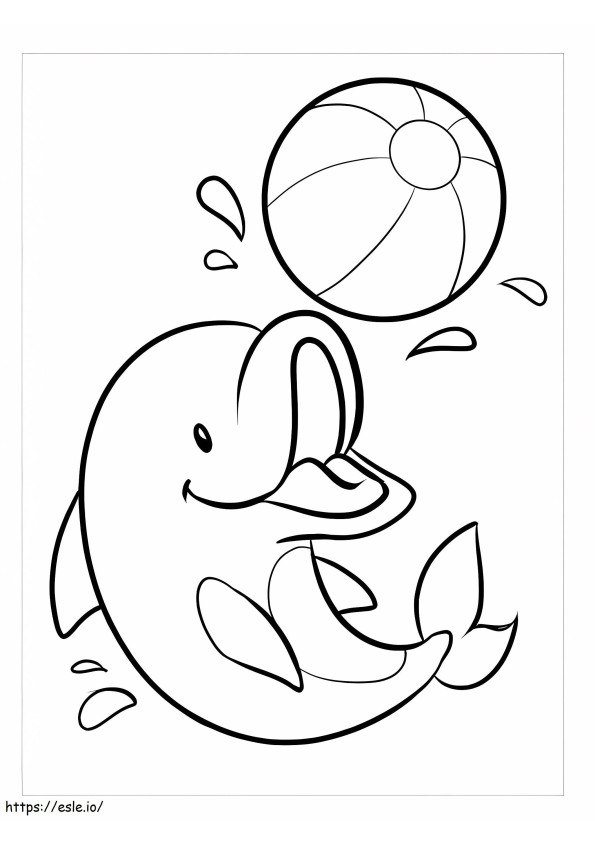 Bebê golfinho com bola para colorir
