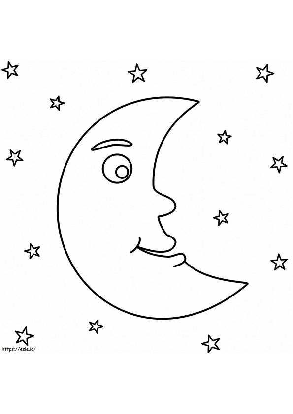 Luna creciente de dibujos animados con estrellas para colorear