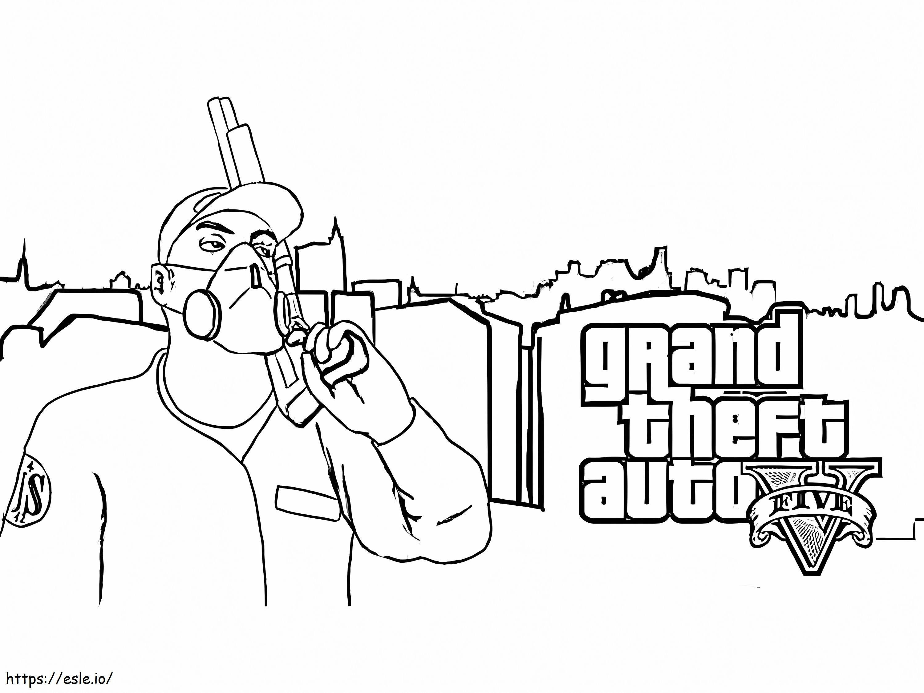 Coloriage Guy avec un pistolet GTA 5 à imprimer dessin
