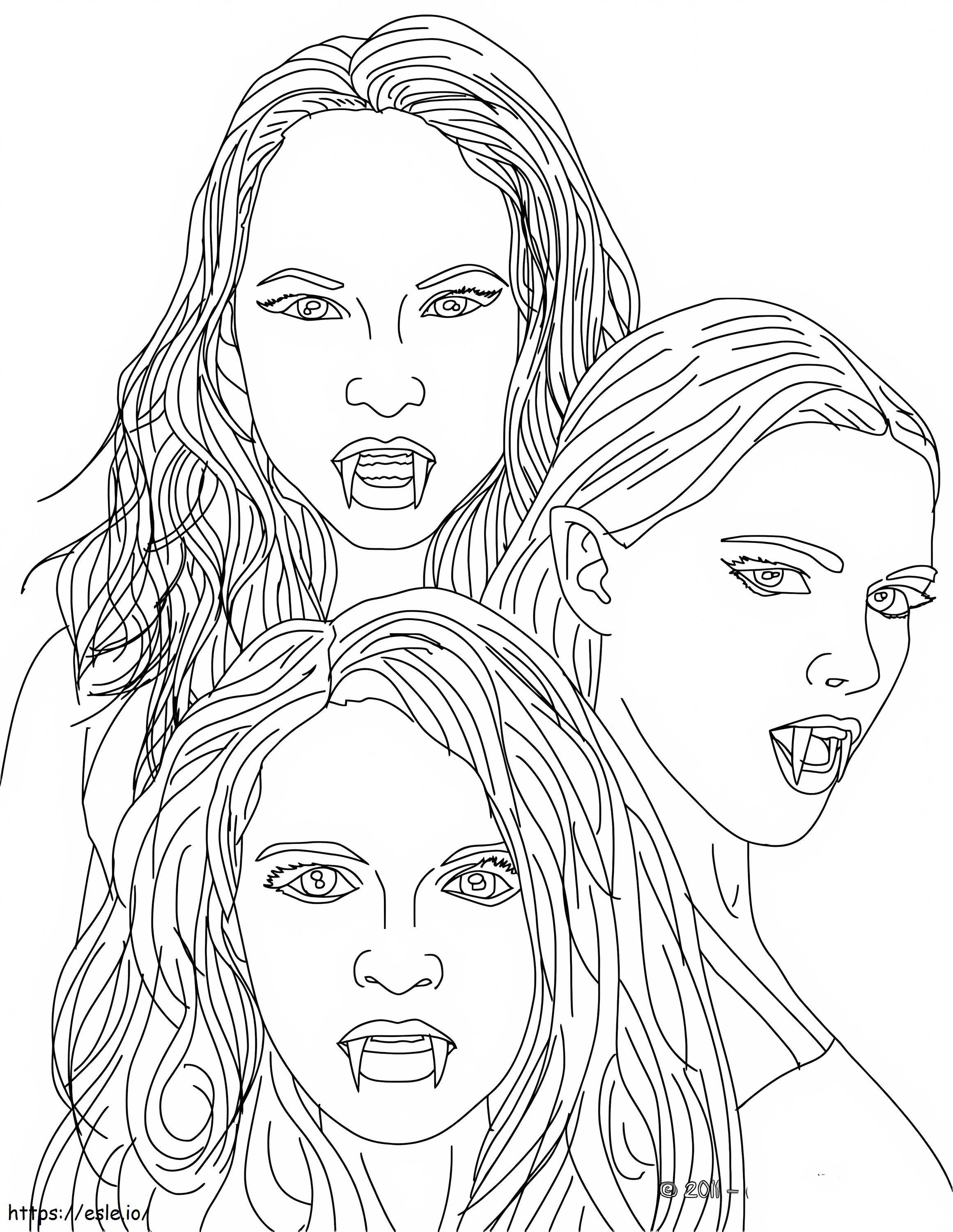 Tres chicas vampiro para colorear