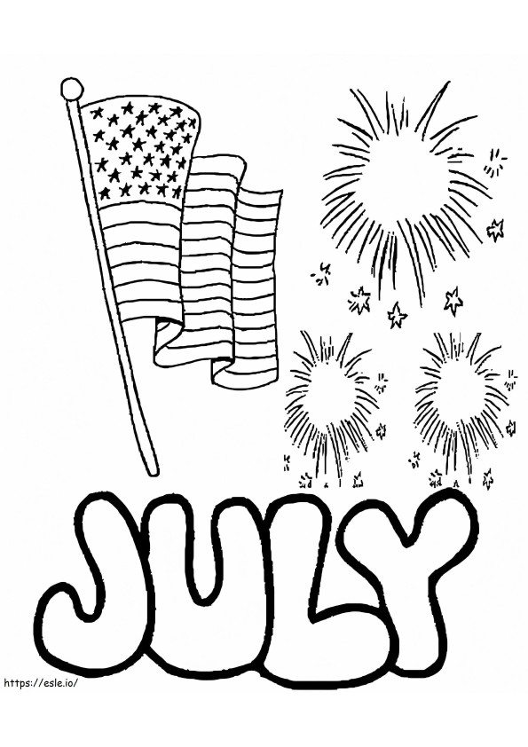 July With American Flag coloring page