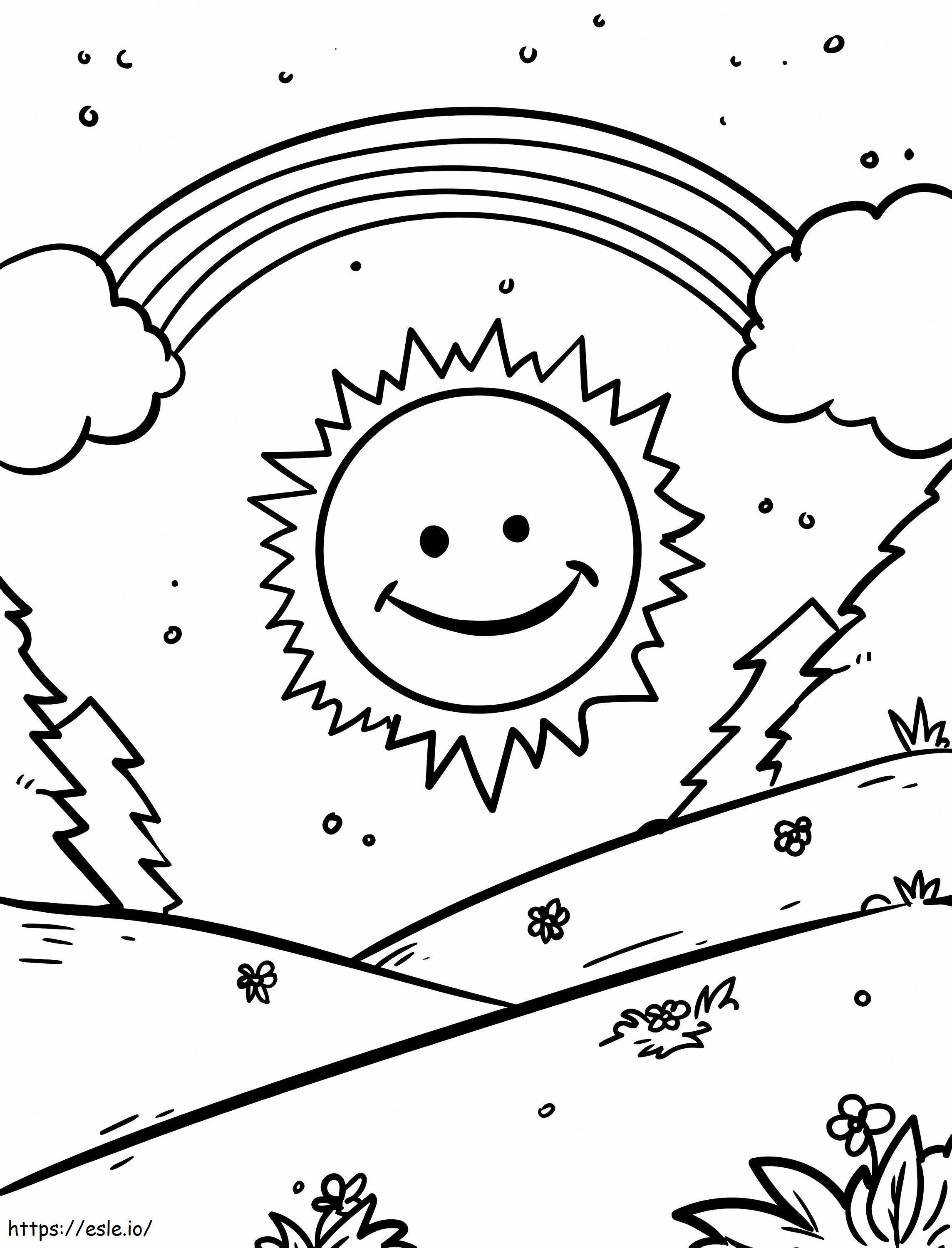 Rainbow With Cute Sun coloring page