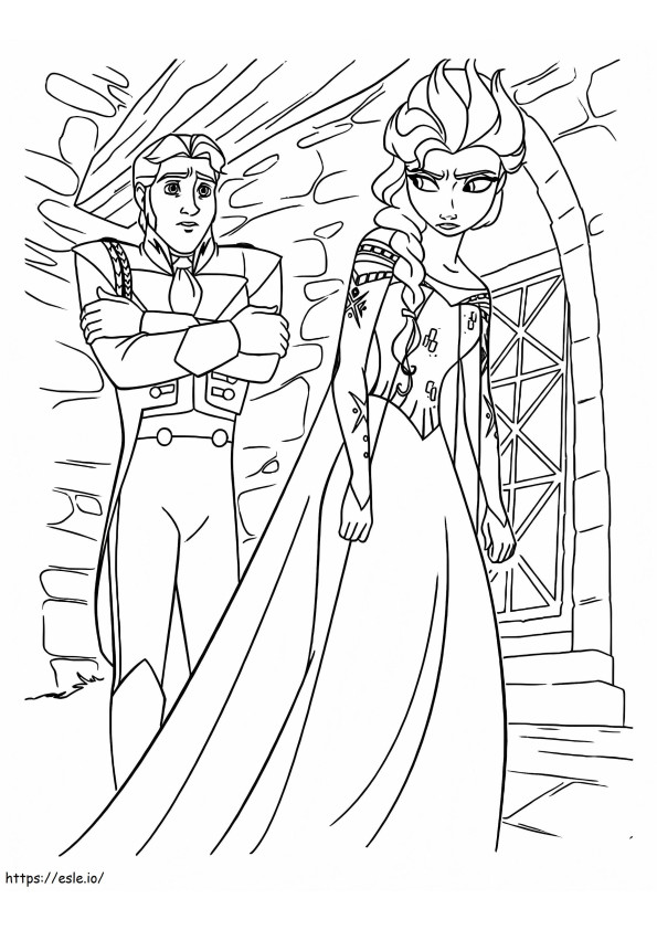 Kuningatar Elsa ja Hans värityskuva
