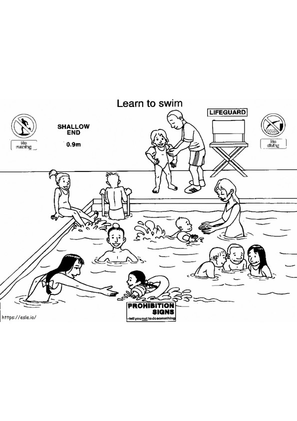 泳ぎを学ぶ ぬりえ - 塗り絵