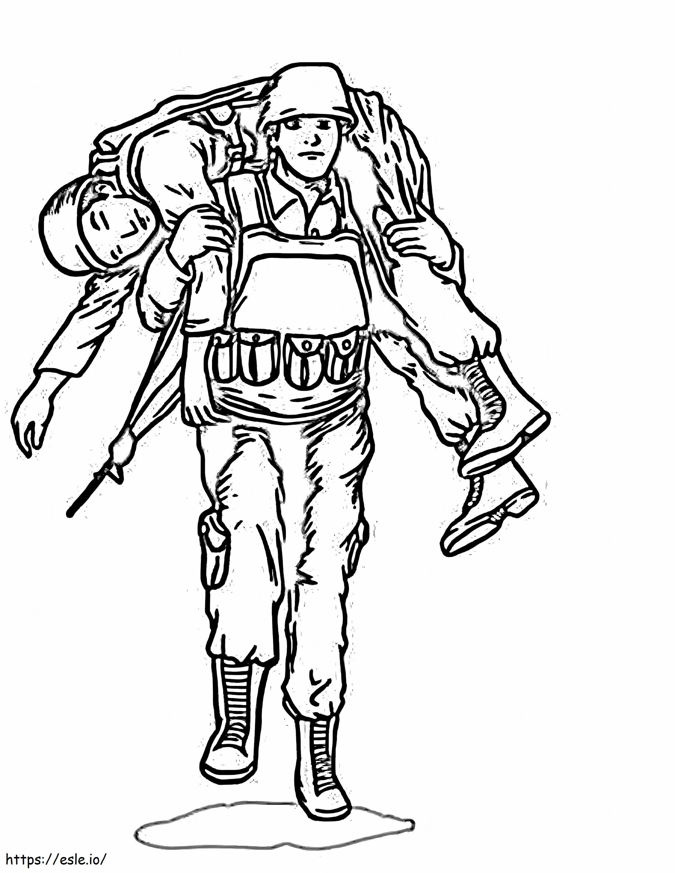 Coloriage Soldat portant un soldat blessé à imprimer dessin