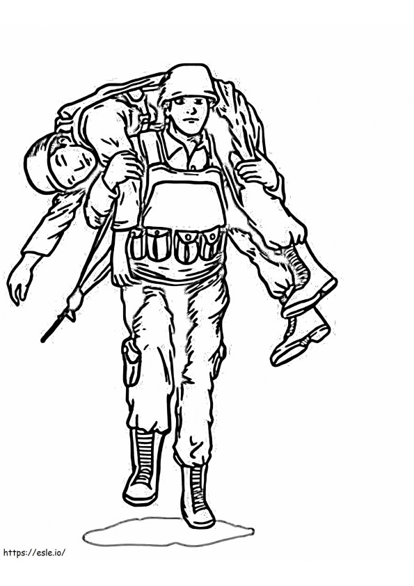 Coloriage Soldat portant un soldat blessé à imprimer dessin