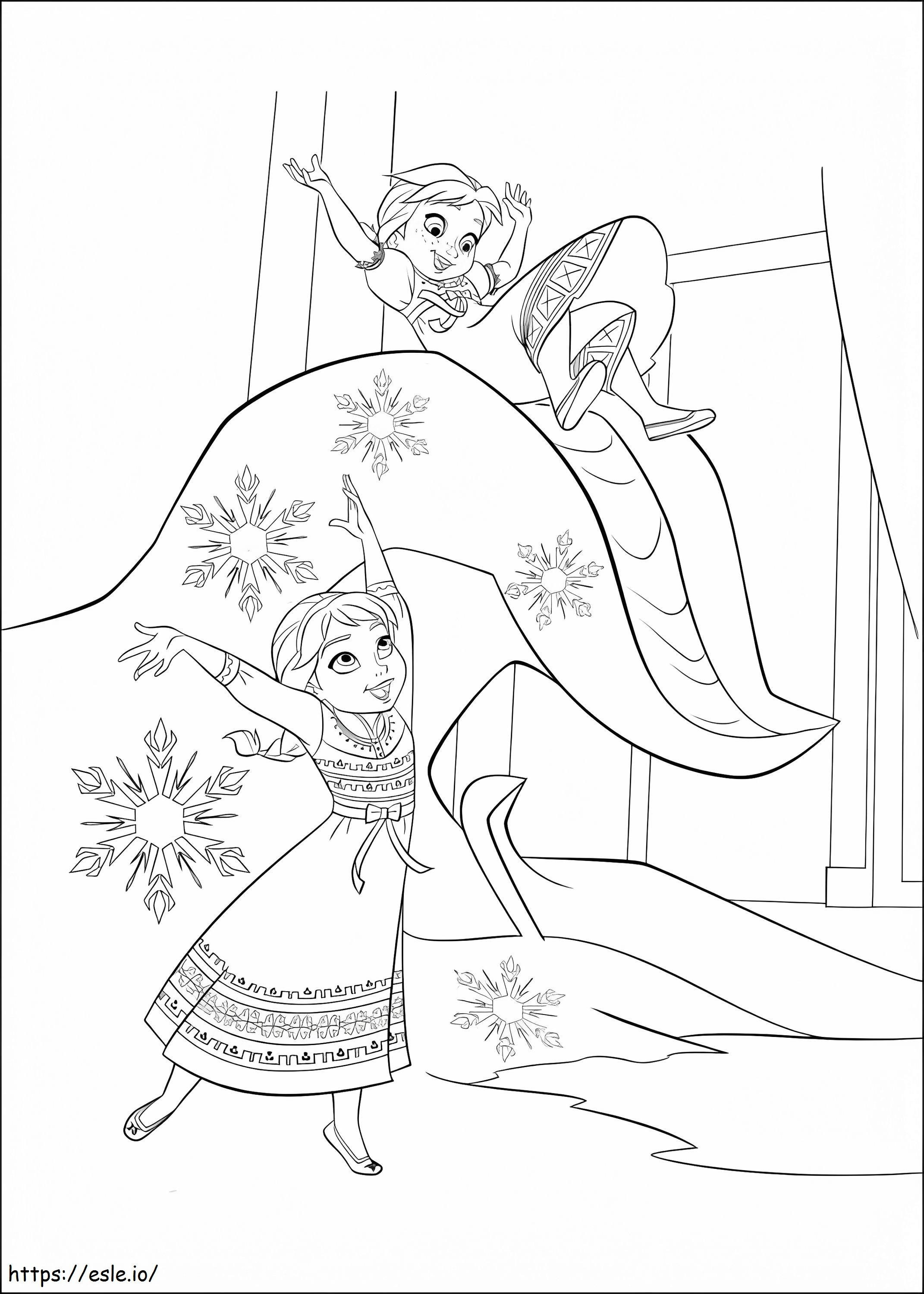 Coloriage Elsa et Anna s'amusent à imprimer dessin