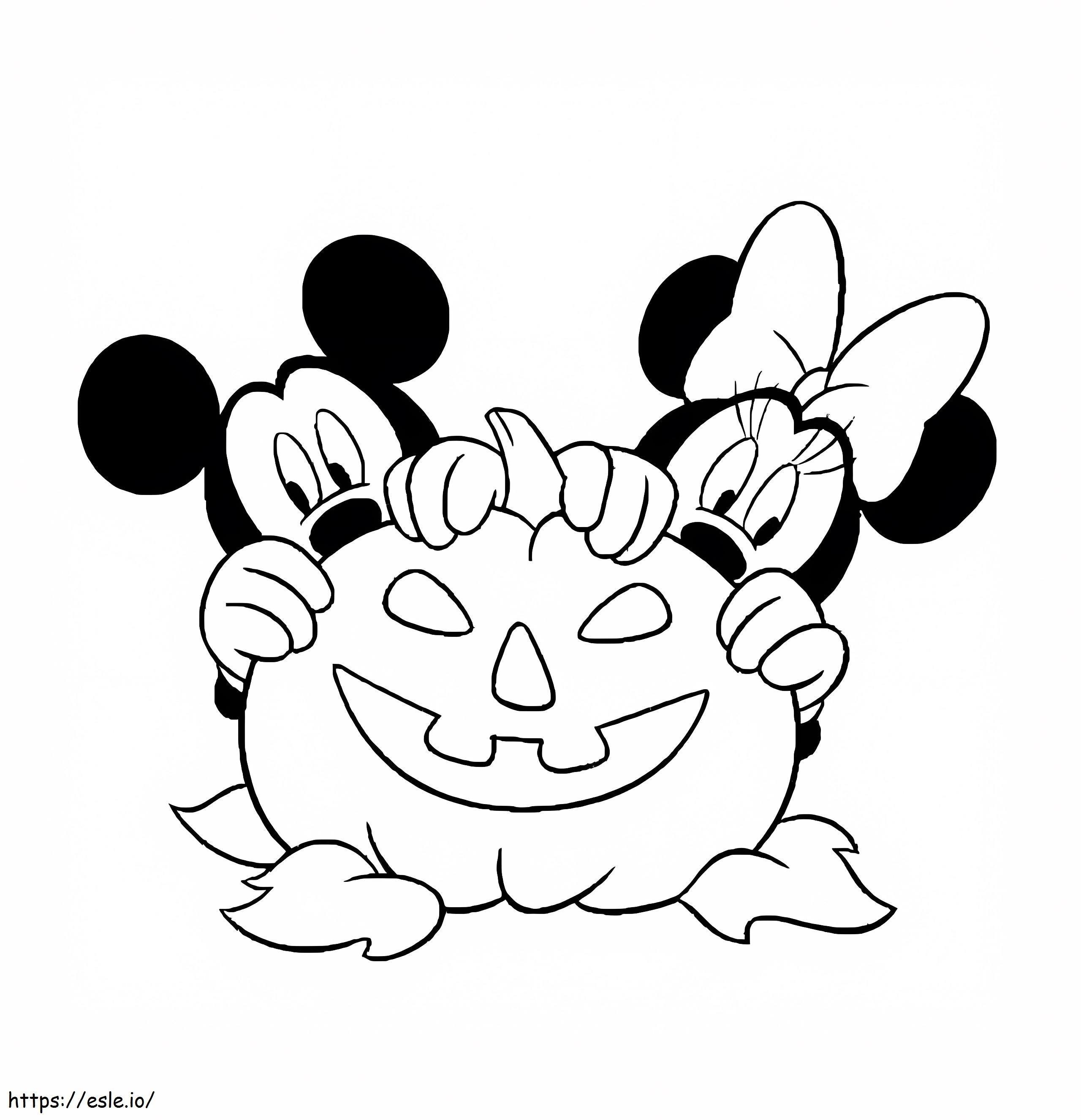 Mickey și Minnie de Halloween de colorat