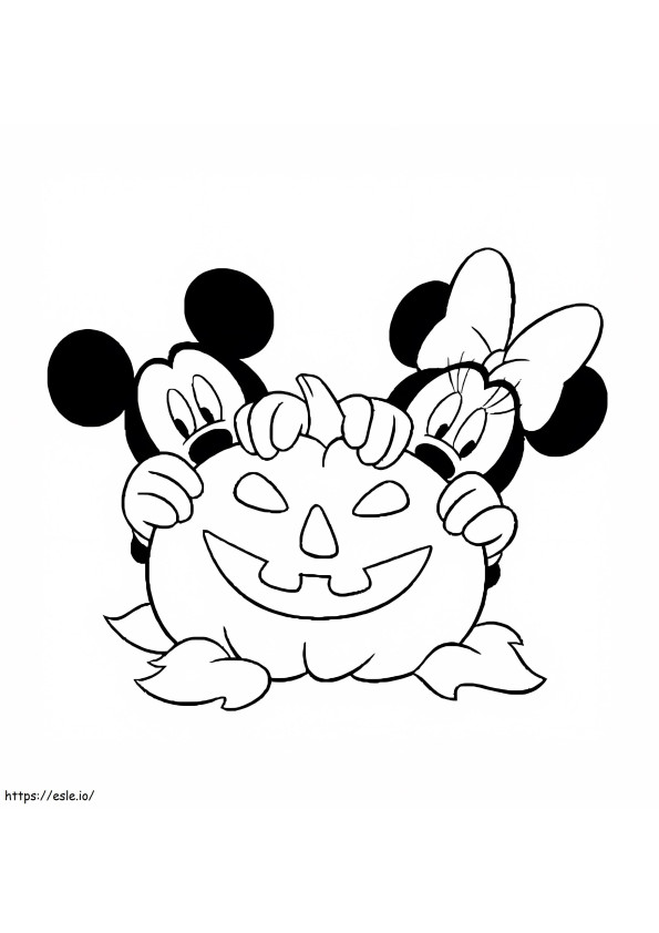 Mickey și Minnie de Halloween de colorat