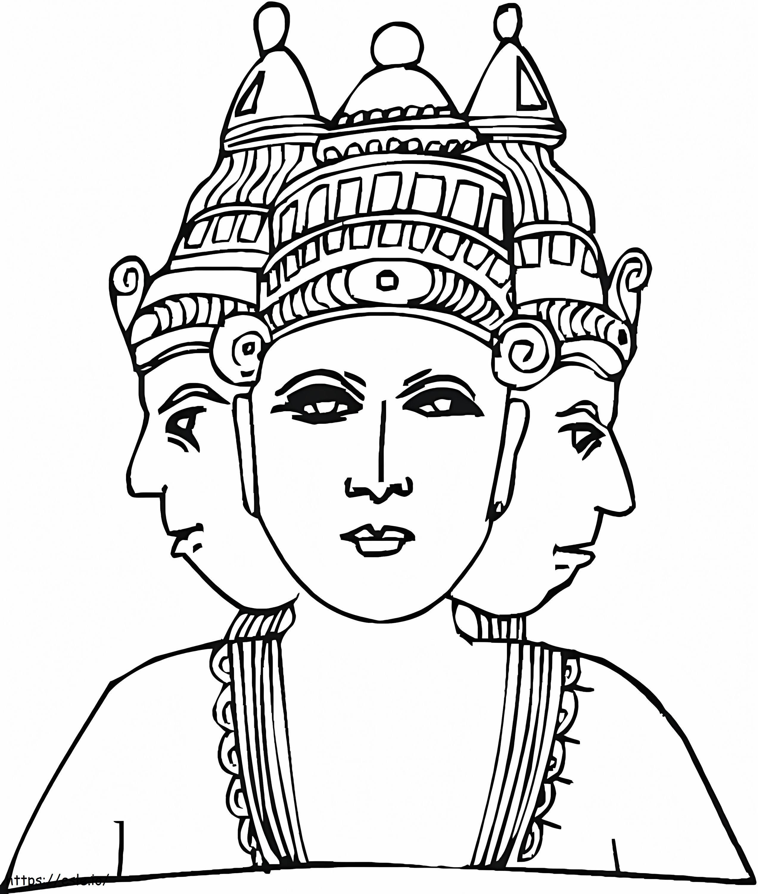 Hindoe-godheid met drie hoofden 1 kleurplaat kleurplaat