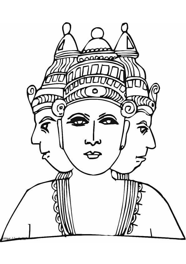 3 つの頭を持つヒンドゥー教の神 1 ぬりえ - 塗り絵