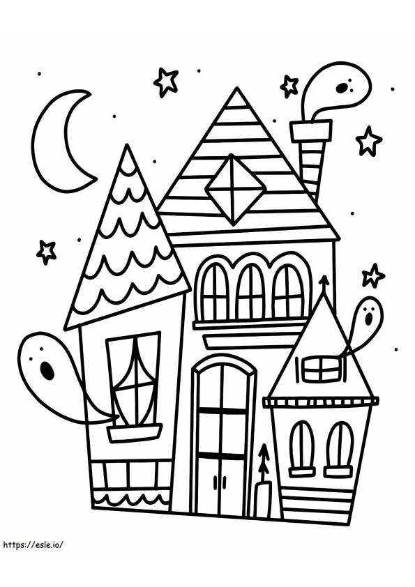Coloriage Jolie maison hantée d'Halloween à imprimer dessin
