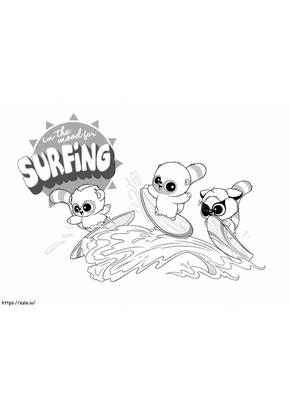 YooHoo ja ystävät surffaavat värityskuva