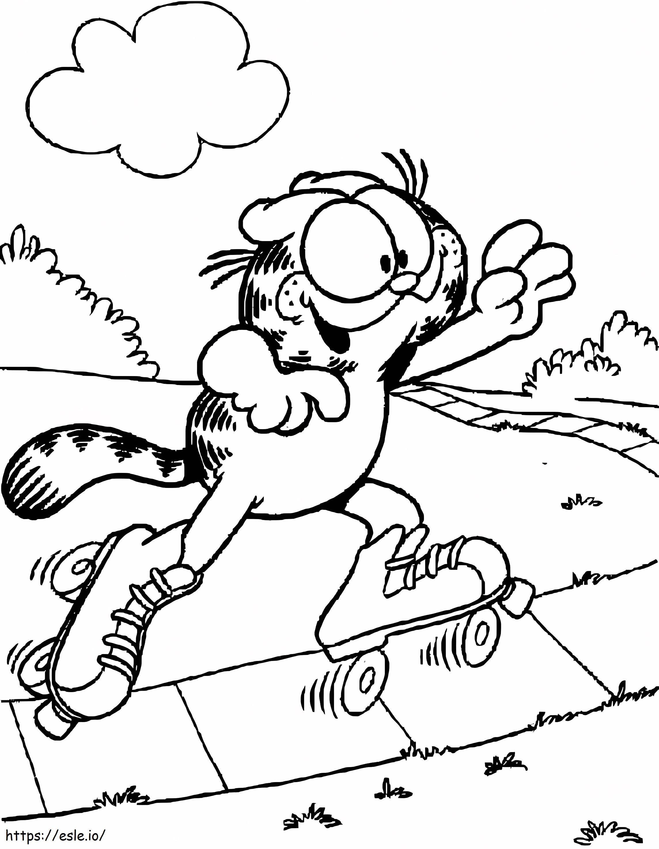 Coloriage Garfield sur patins à roulettes à imprimer dessin