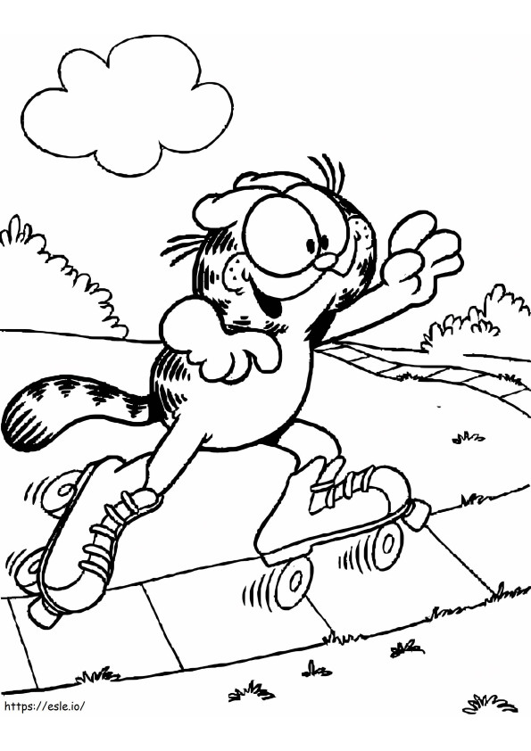 Garfield em patins para colorir