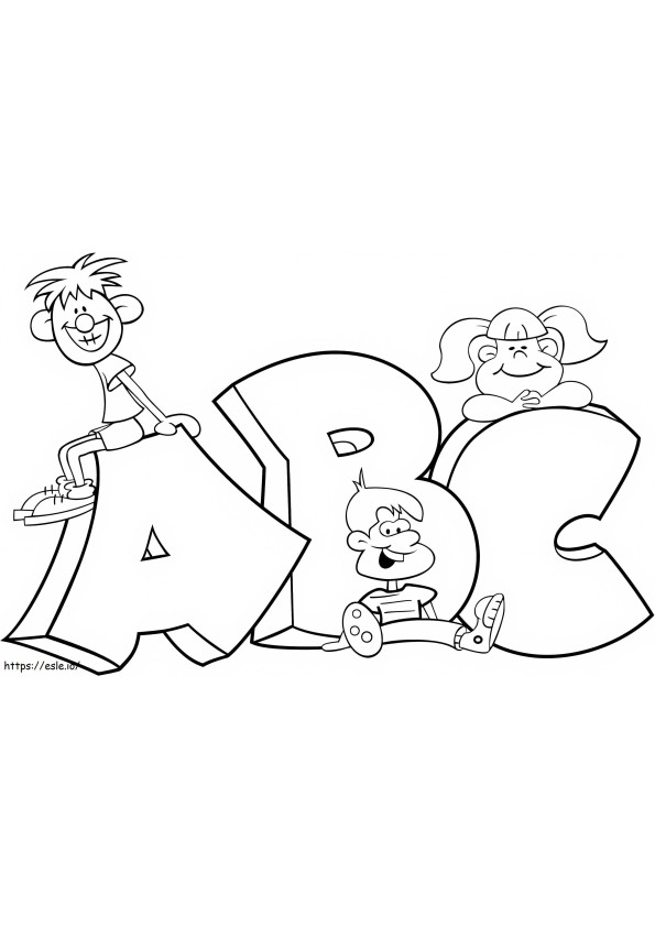 Coloriage ABC avec trois enfants à imprimer dessin