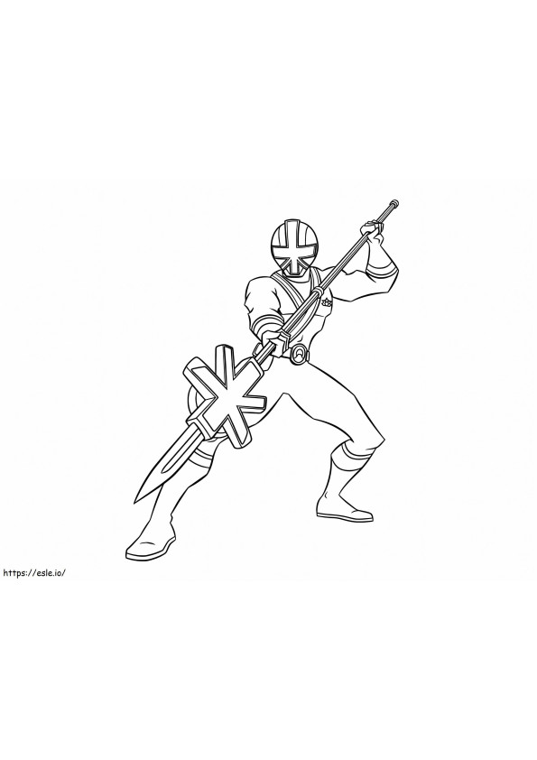 Coloriage Power Rangers Samurai tenant une lance à imprimer dessin