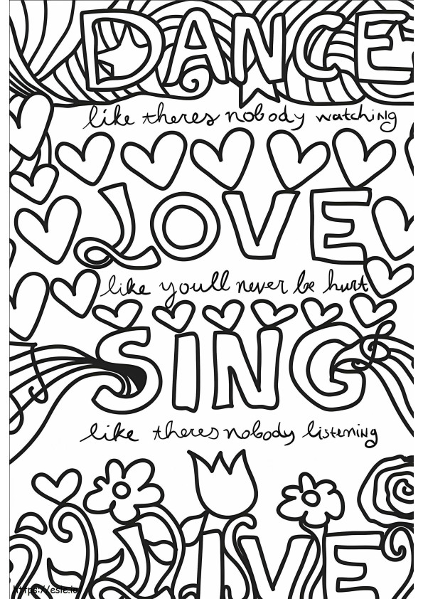 Dansen, liefde, zingen, leven kleurplaat