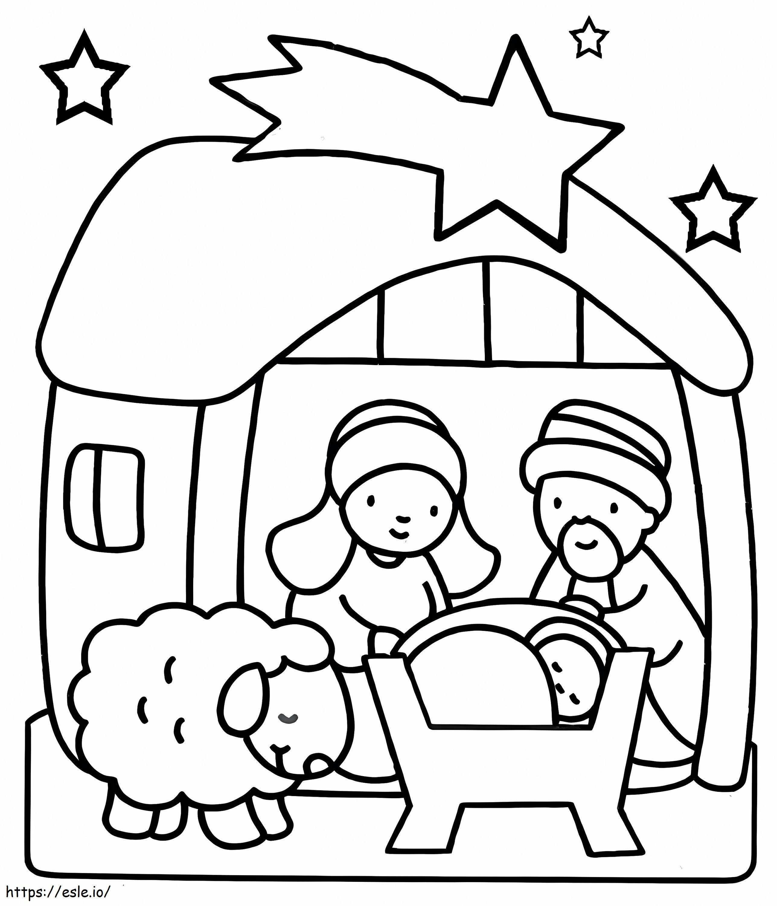 Coloriage Crèche de l'Enfant Jésus à imprimer dessin