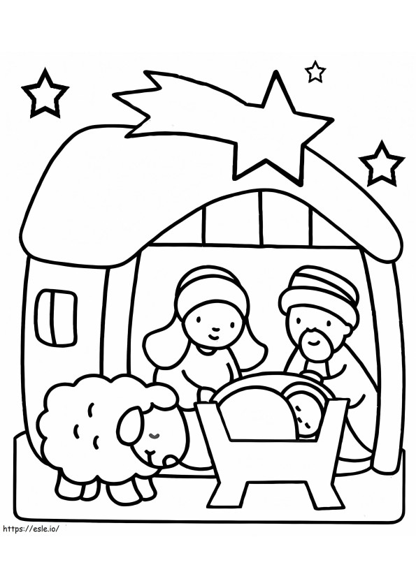 Kerststal van kindje Jezus kleurplaat