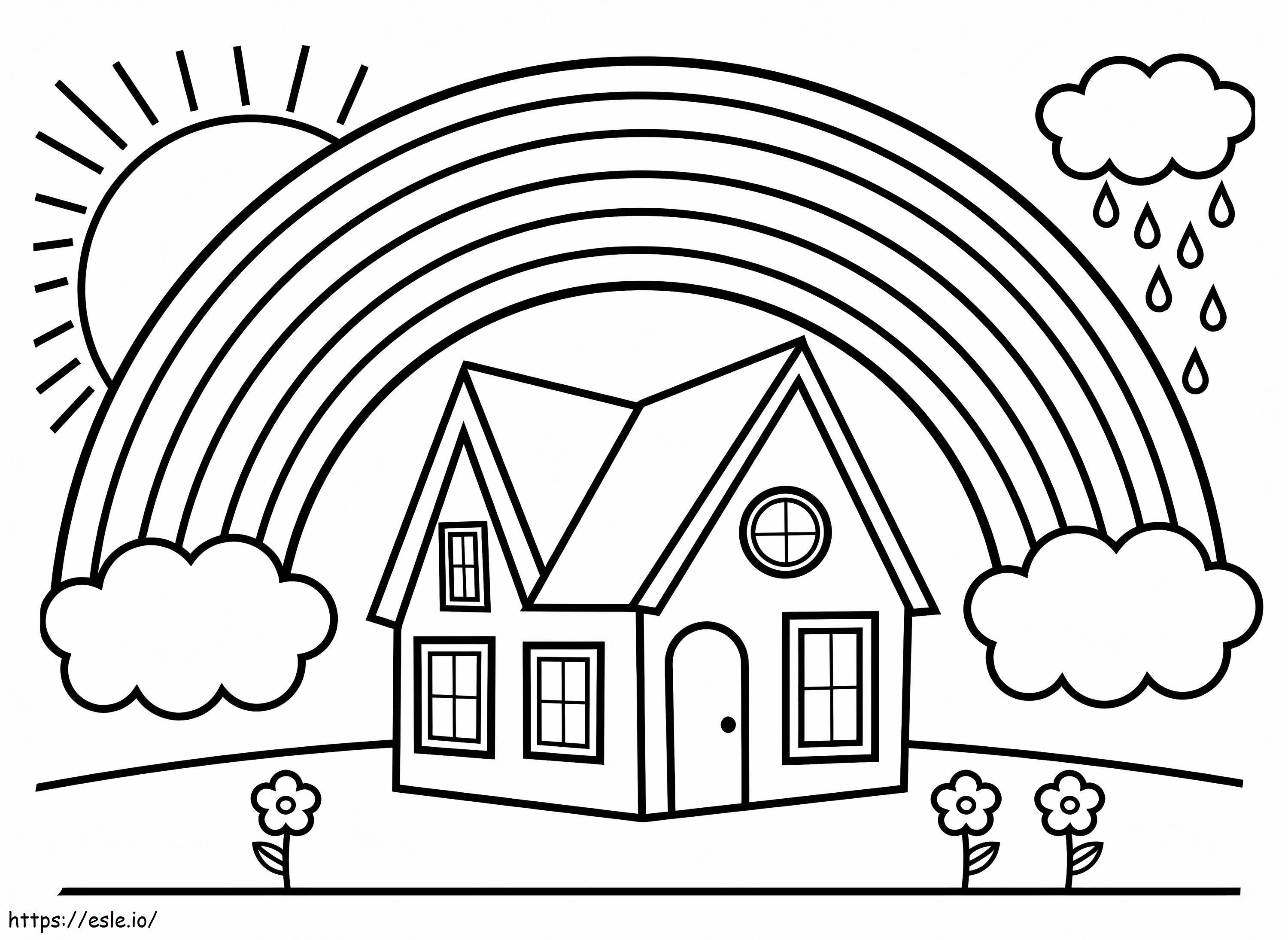 Rainbow And House coloring page