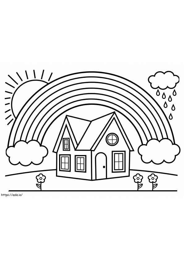 Rainbow And House coloring page