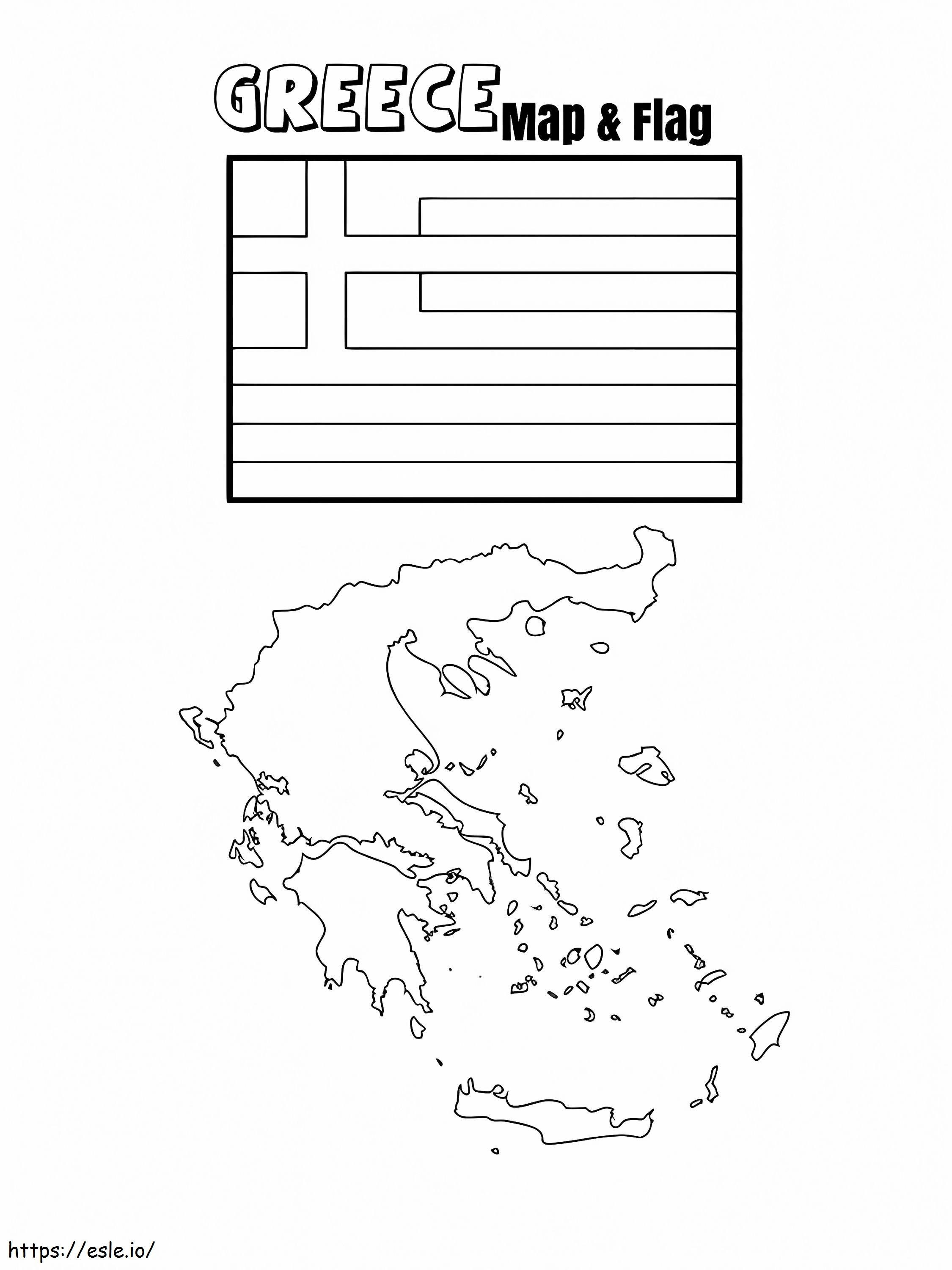 Coloriage Drapeau et carte de la Grèce à imprimer dessin